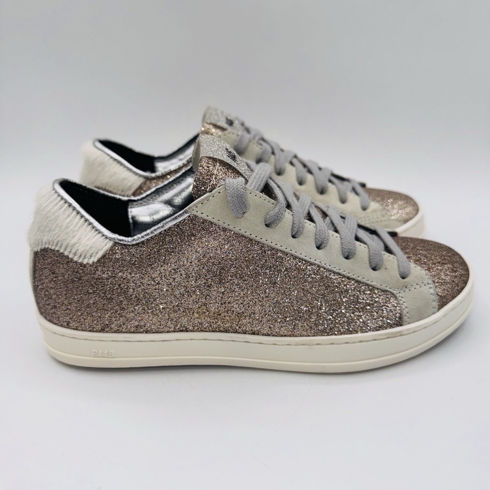 P448 John Sneakers Women's Size 6 EU 36 Bronze Gold Glitter Leather - Picture 15 of 15